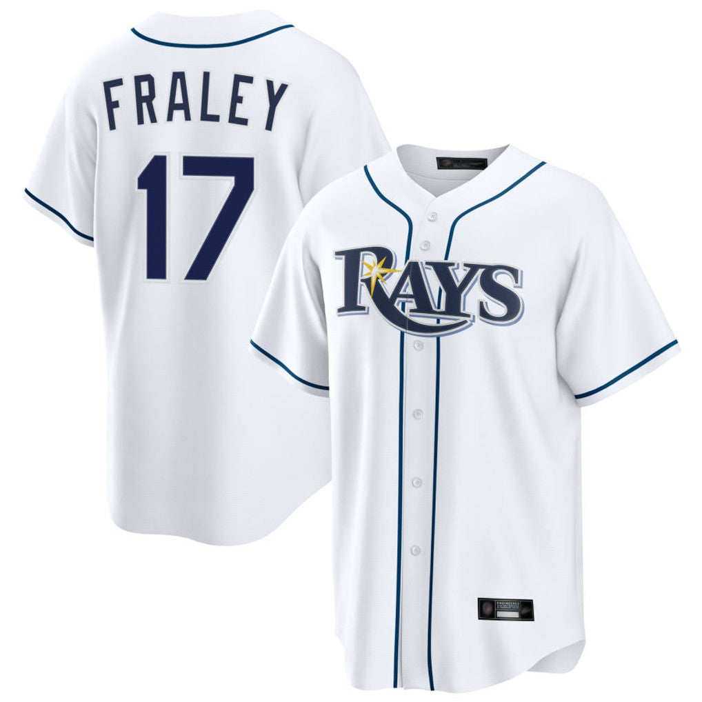 Kooe T.Bay Rays #17 Jake Fraley Player White Home Game Stitched Jerseys