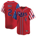 Kooe T.Bay Rays #2 Yandy Diaz Player Red 2025 Independence Day Vapor Premier Limited Stitched Jerseys
