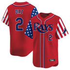 Kooe T.Bay Rays #2 Yandy Diaz Player Red 2025 Independence Day Vapor Premier Limited Stitched Jerseys