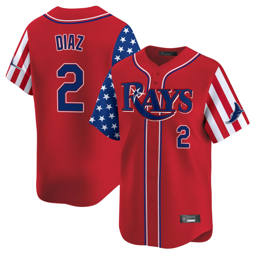 Kooe T.Bay Rays #2 Yandy Diaz Player Red 2025 Independence Day Vapor Premier Limited Stitched Jerseys