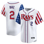 Kooe T.Bay Rays #2 Yandy Diaz Player White 2025 Independence Day Vapor Premier Limited Stitched Jerseys