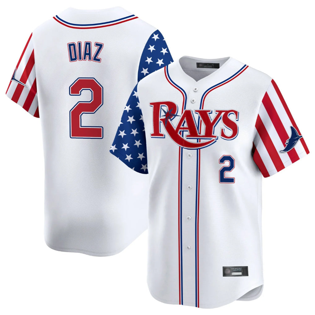 Kooe T.Bay Rays #2 Yandy Diaz Player White 2025 Independence Day Vapor Premier Limited Stitched Jerseys