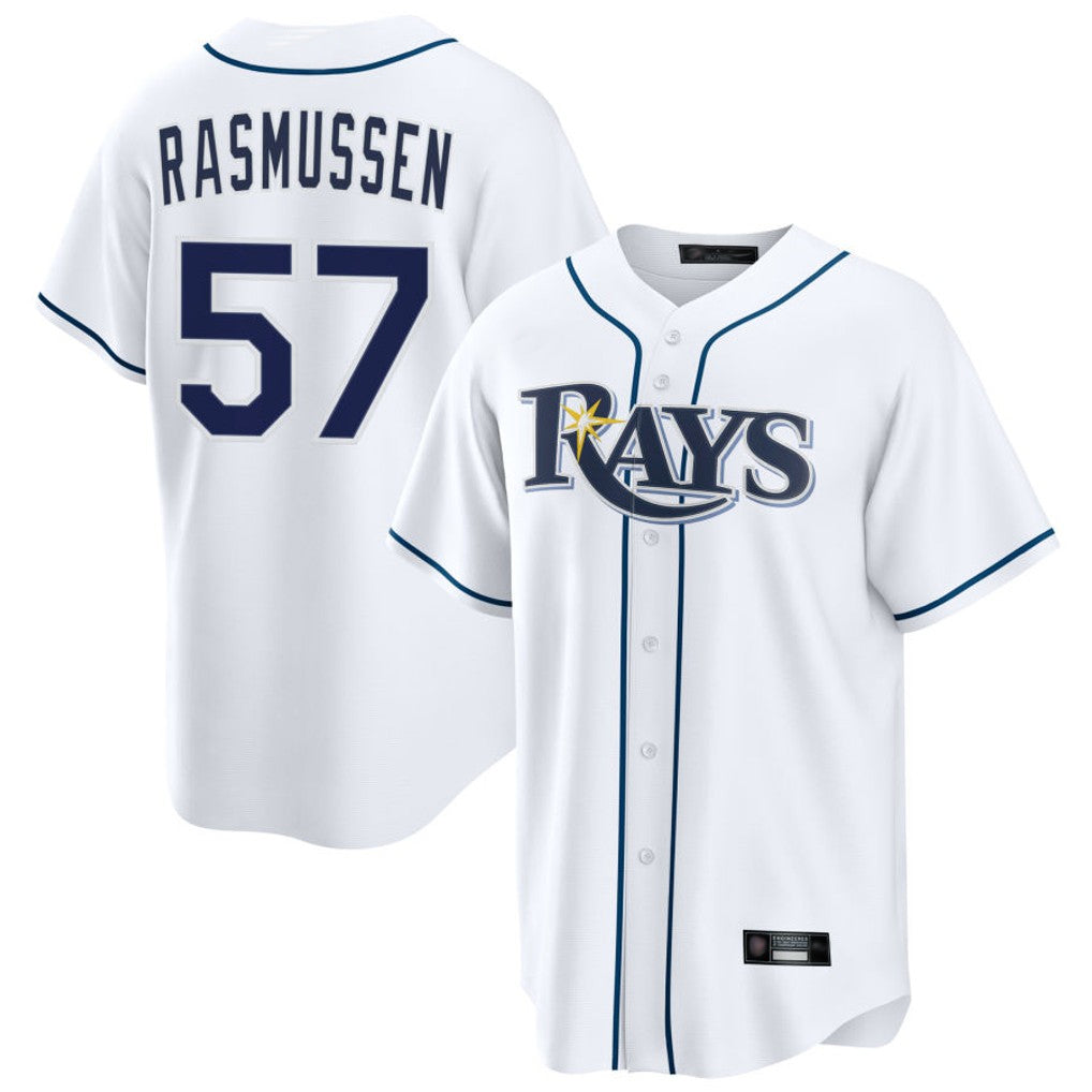 Kooe T.Bay Rays #57 Drew Rasmussen Player White Home Game Stitched Jerseys
