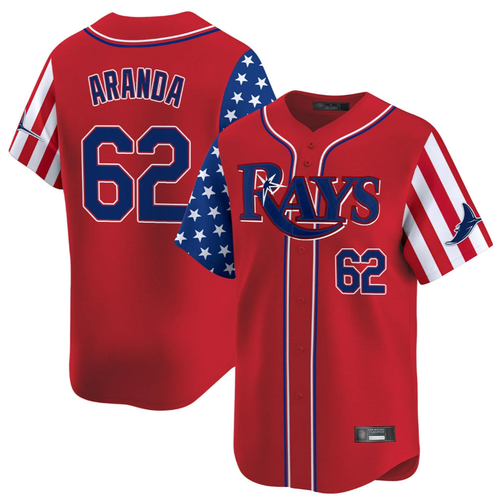 Kooe T.Bay Rays #62 Jonathan Aranda Player Red 2025 Independence Day Vapor Premier Limited Stitched Jerseys