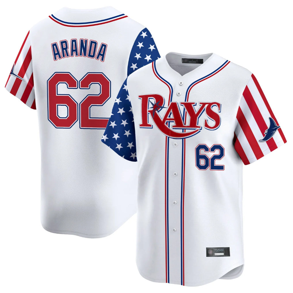 Kooe T.Bay Rays #62 Jonathan Aranda Player White 2025 Independence Day Vapor Premier Limited Stitched Jerseys