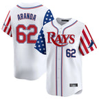 Kooe T.Bay Rays #62 Jonathan Aranda Player White 2025 Independence Day Vapor Premier Limited Stitched Jerseys