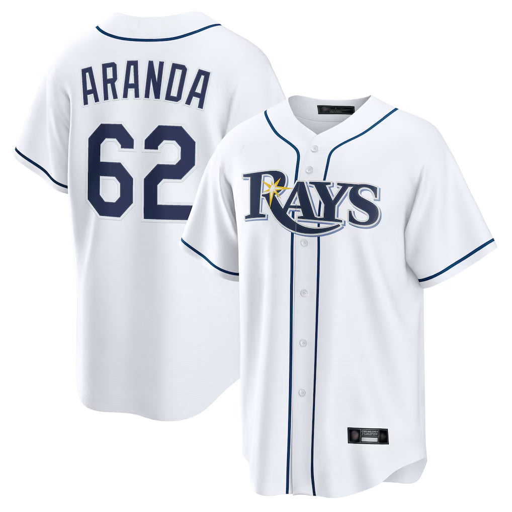 Kooe T.Bay Rays #62 Jonathan Aranda Player White Home Game Stitched Jerseys
