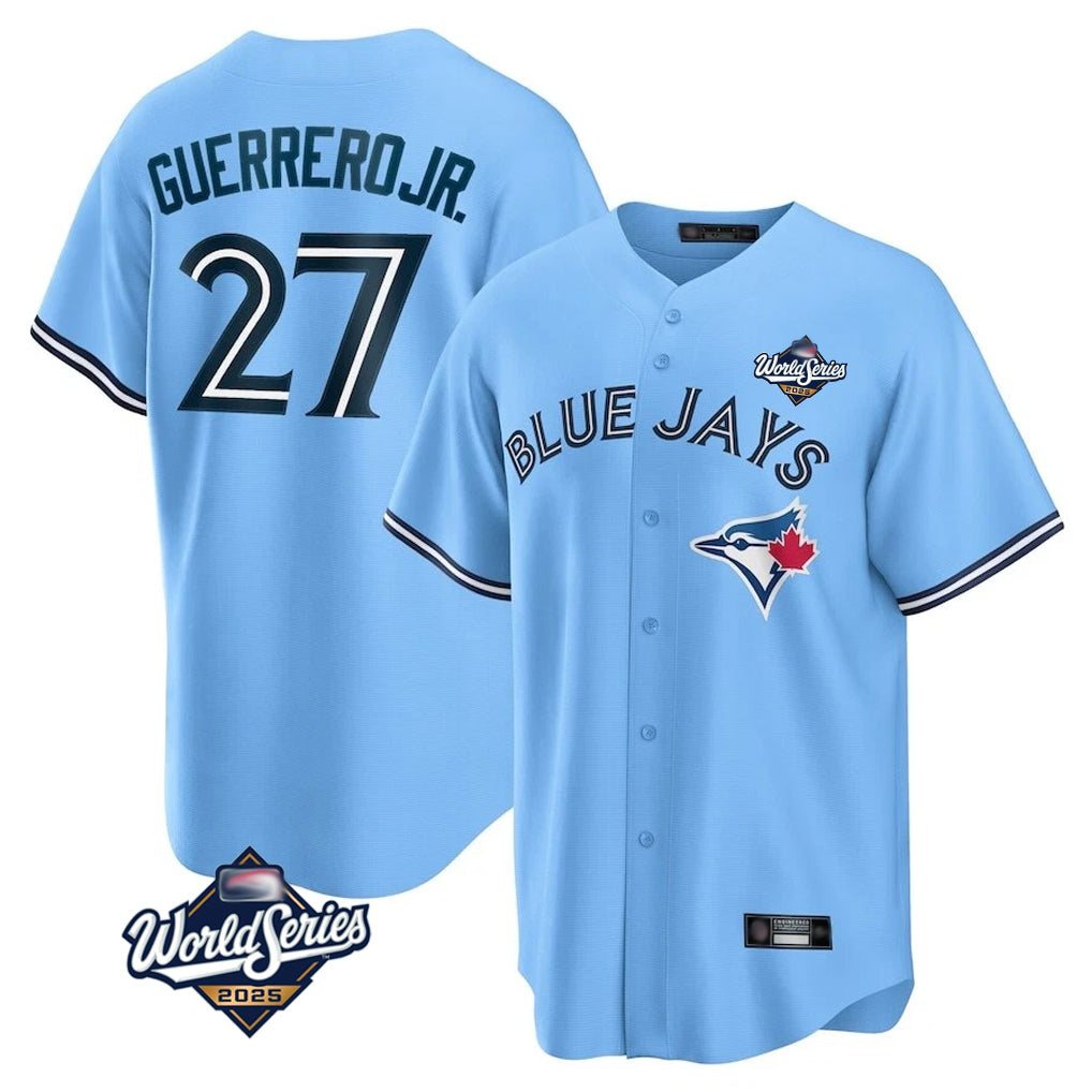 Kooe T.Blue Jays #27 Vladimir Guerrero Jr Player Light Blue 2025 World Series Game Stitched Jersey