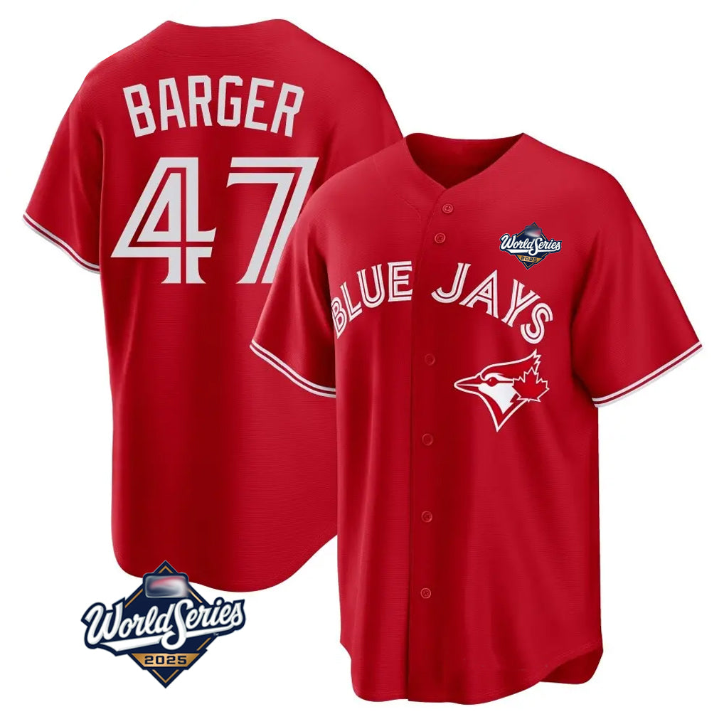 Kooe T.Blue Jays #47 Addison Barger Player Red 2025 World Series Game Stitched Jerseys