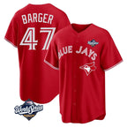 Kooe T.Blue Jays #47 Addison Barger Player Red 2025 World Series Game Stitched Jerseys
