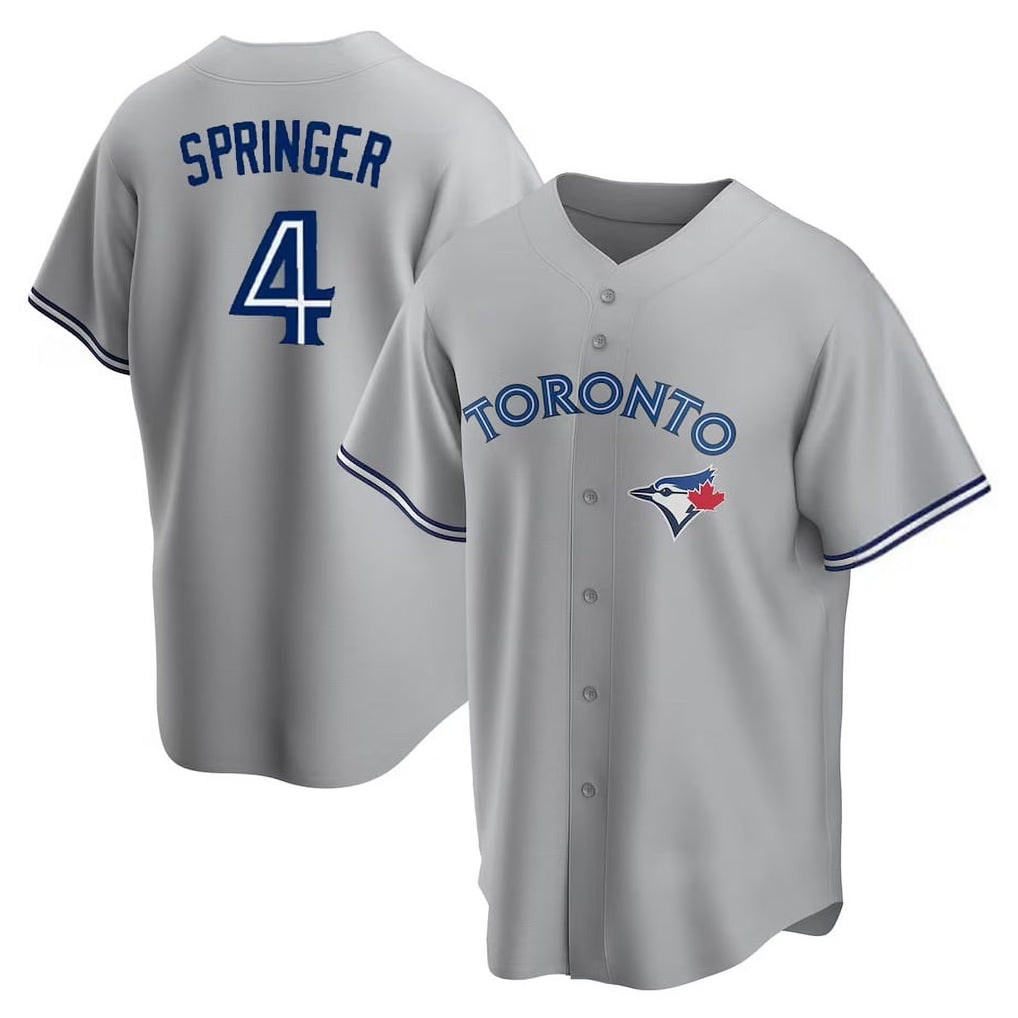 Kooe T.Blue Jays #4 George Springer Player Gray Home Game Stitched Jerseys