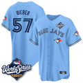 Kooe T.Blue Jays #57 Shane Bieber Player Blue 2025 World Series All Stitched Jerseys