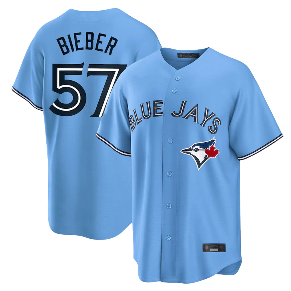 Kooe T.Blue Jays #57 Shane Bieber Player Blue Home Stitched Jerseys