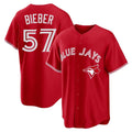 Kooe T.Blue Jays #57 Shane Bieber Player Red Home Stitched Jerseys