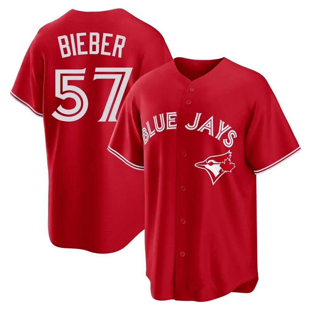 Kooe T.Blue Jays #57 Shane Bieber Player Red Home Stitched Jerseys