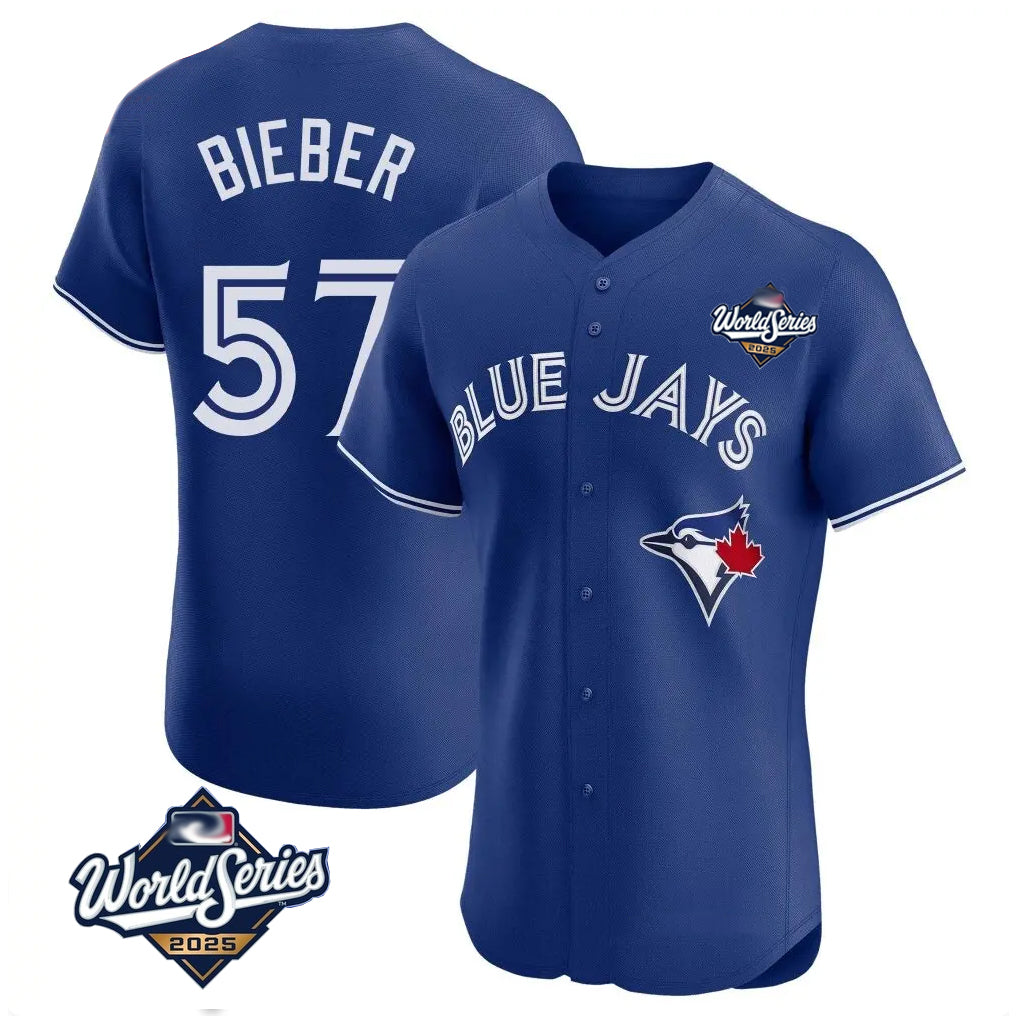Kooe T.Blue Jays #57 Shane Bieber Player Royal 2025 World Series Elite All Stitched Jerseys