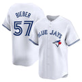 Kooe T.Blue Jays #57 Shane Bieber Player White Limited Home Stitched Jerseys