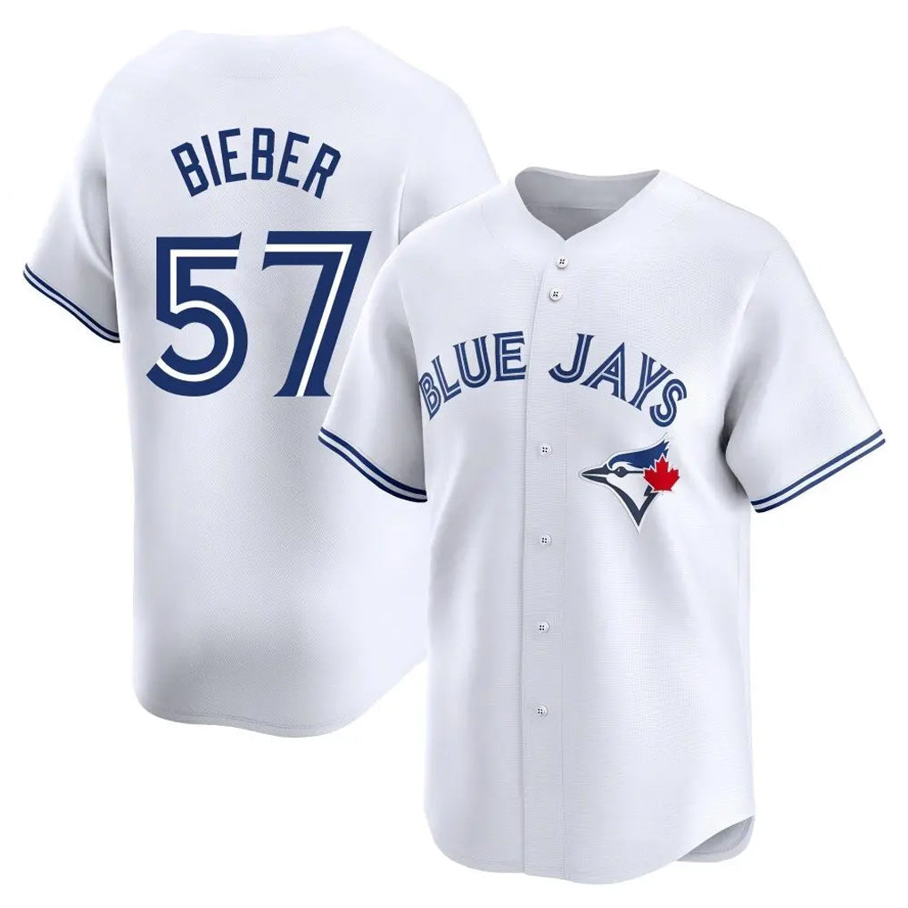 Kooe T.Blue Jays #57 Shane Bieber Player White Limited Home Stitched Jerseys