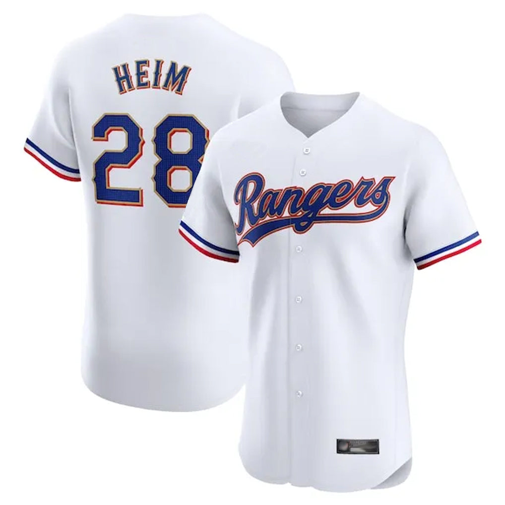 Kooe T.Rangers #28 Jonah Heim Player White Gold Collection Limited Elite Stitched Jerseys