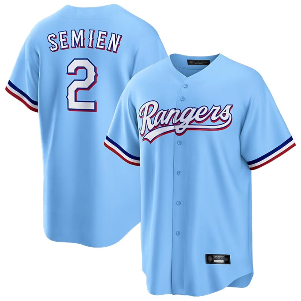 Kooe T.Rangers #2 Marcus Semien Player Light Blue Replica Game Stitched Jerseys