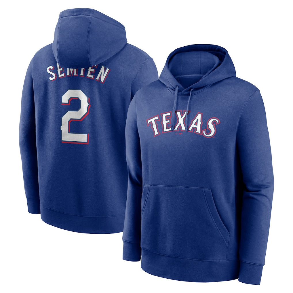 Kooe T.Rangers #2 Marcus Semien Player Royal Pullover Hoodie Stitched Jerseys