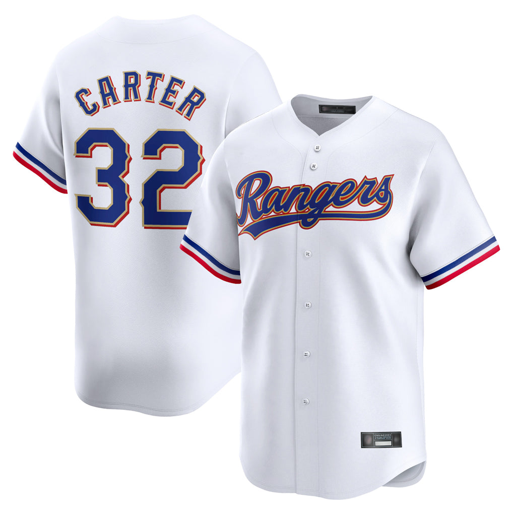 Kooe T.Rangers #32 Evan Carter Player Gold Collection Limited Edition White Stitched Jerseys