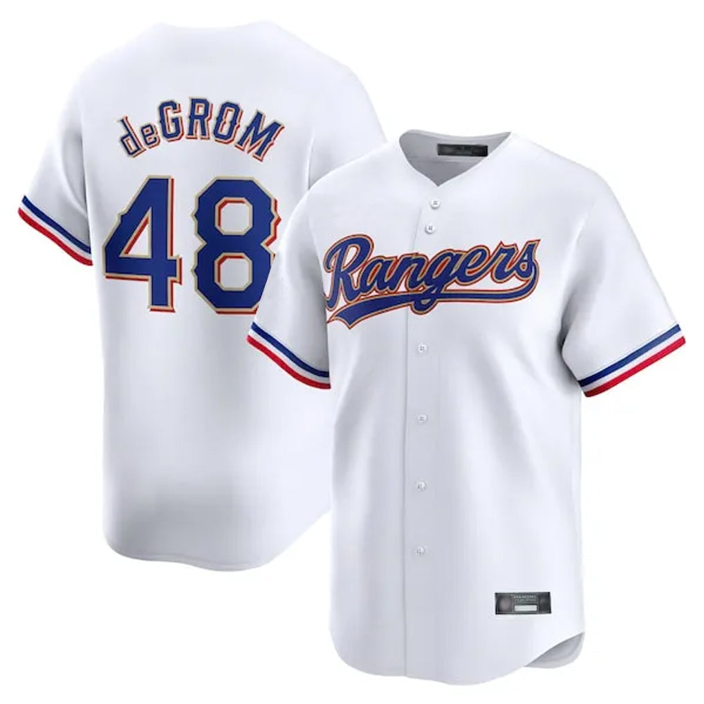 Kooe T.Rangers #48 Jacob deGrom Player White Gold Collection Limited Edition Stitched Jerseys