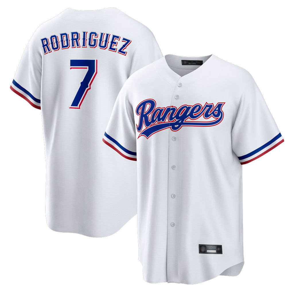 Kooe T.Rangers #7 Ivan Rodriguez Player White Home Game Stitched Jerseys
