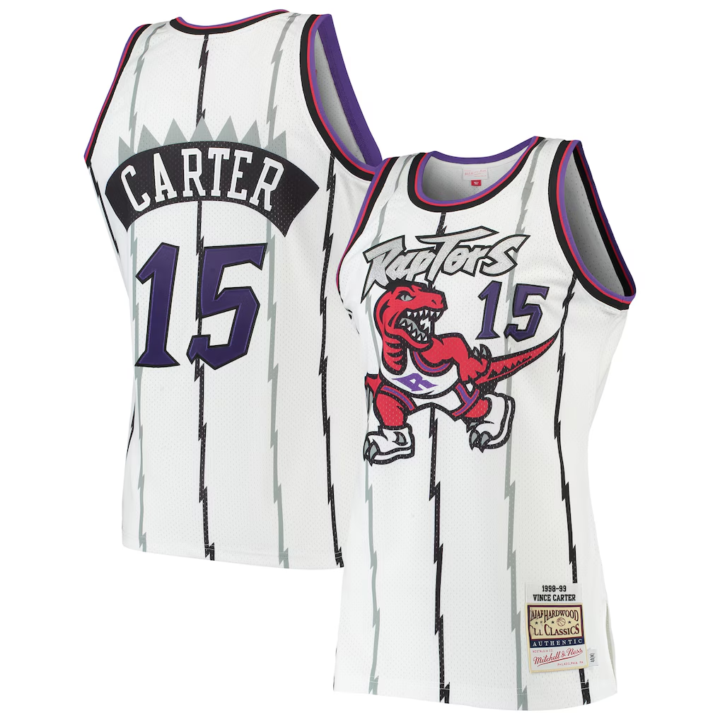 Kooe T.Raptors #15 Vince Carter Mitchell & Ness White 1998-99 Hardwood Classics Authentic Jerseys