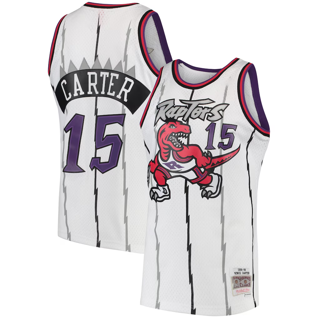 Kooe T.Raptors #15 Vince Carter Mitchell & Ness White 1998-99 Hardwood Classics Swingman Jerseys