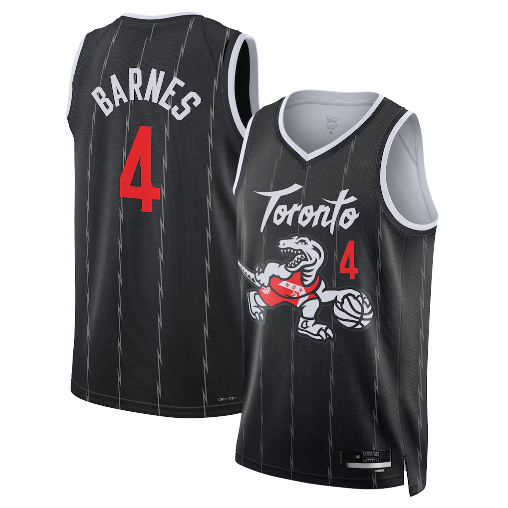 Kooe T.Raptors #4 Scottie Barnes Black 2025-26 Swingman Jerseys - City Edition