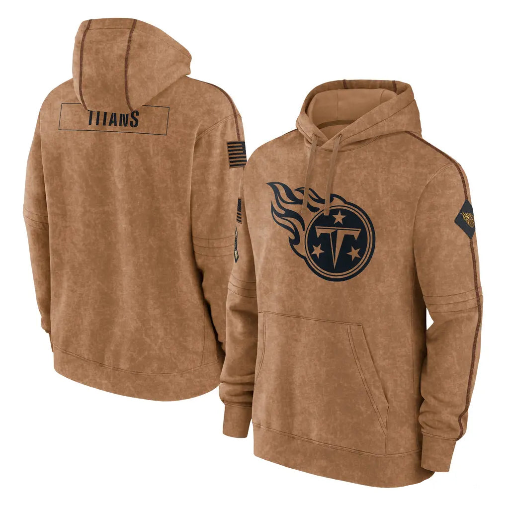 Kooe T.Titans Brown Salute To Service Club Pullover Hoodies Home Game Blank Player Stitched Jerseys