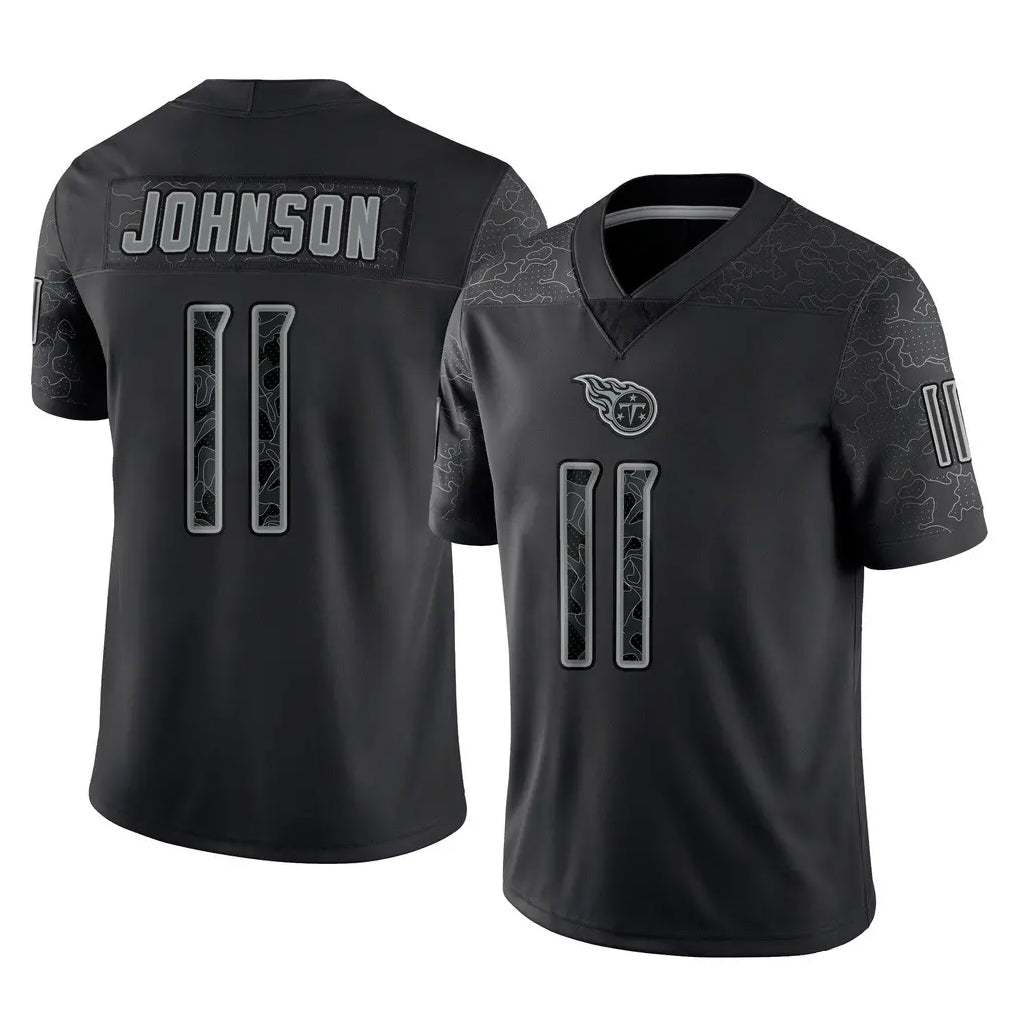 Kooe T.Titans #11 Jermaine Johnson II Player Black Limited Reflective Home Game Stitched Jerseys
