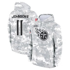 Kooe T.Titans #11 Jermaine Johnson II Player Camo Arctic Salute to Service Pullover Hoodies Home Game Stitched Jerseys