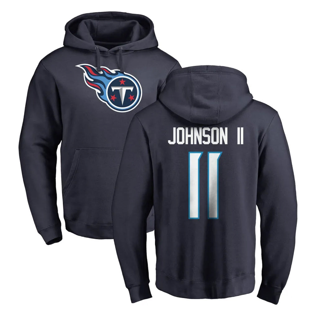 Kooe T.Titans #11 Jermaine Johnson II Player Navy Logo Pullover Hoodies Home Game Stitched Jerseys