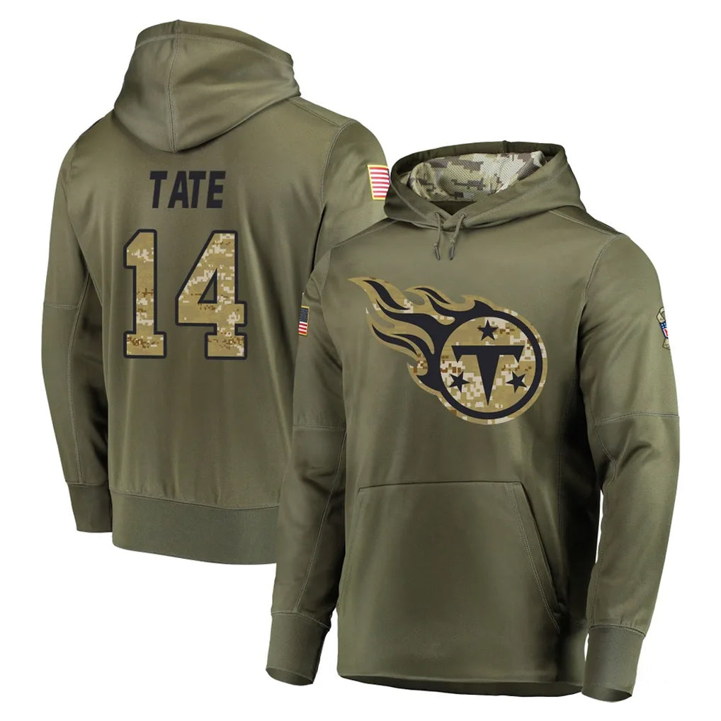 Kooe T.Titans #14 Carnell Tate Player Olive Salute to Service Pullover Hoodies Home Game Stitched Jerseys