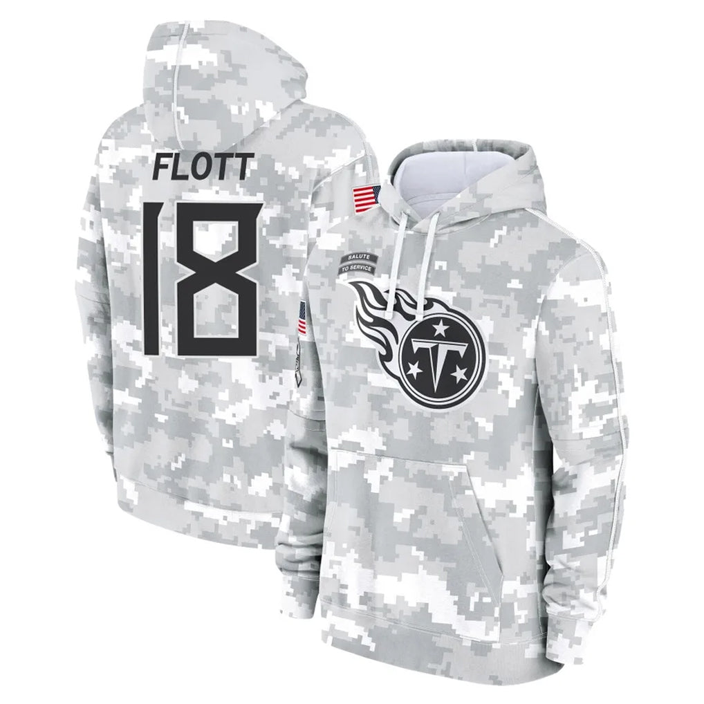 Kooe T.Titans #18 Cor'Dale Flott Player Camo Arctic Salute to Service Pullover Hoodies Home Game Stitched Jerseys