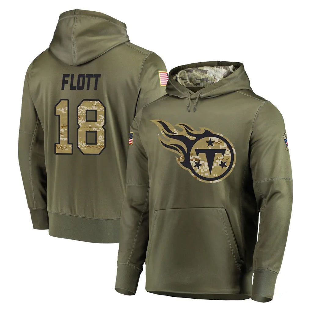 Kooe T.Titans #18 Cor'Dale Flott Player Olive Salute to Service Pullover Hoodies Home Game Stitched Jerseys
