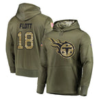 Kooe T.Titans #18 Cor'Dale Flott Player Olive Salute to Service Pullover Hoodies Home Game Stitched Jerseys