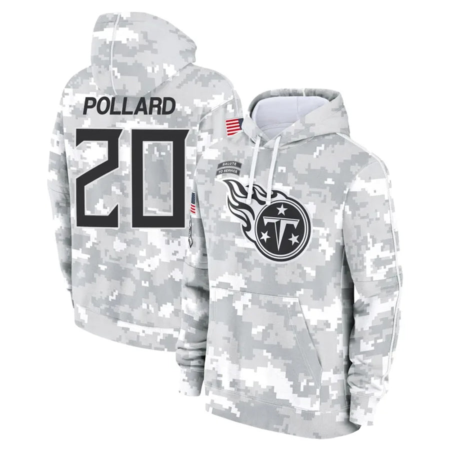 Kooe T.Titans #20 Tony Pollard Player Arctic Camo Salute To Service Hoodies Game Stitched Jerseys