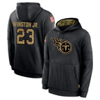 Kooe T.Titans #23 Kevin Winston Jr. Player Black Salute to Service Sideline Performance Pullover Hoodies Home Game Stitched Jerseys
