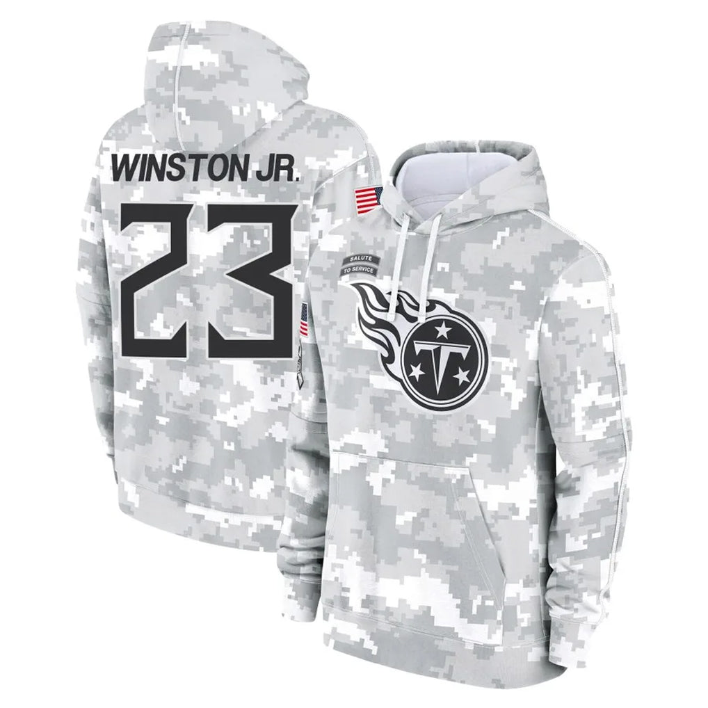 Kooe T.Titans #23 Kevin Winston Jr. Player Camo Arctic Salute to Service Pullover Hoodies Home Game Stitched Jerseys
