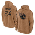 Kooe T.Titans #24 Alontae Taylor Player Brown Salute To Service Club Pullover Hoodies Home Game Stitched Jerseys