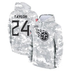 Kooe T.Titans #24 Alontae Taylor Player Camo Arctic Salute to Service Pullover Hoodies Home Game Stitched Jerseys