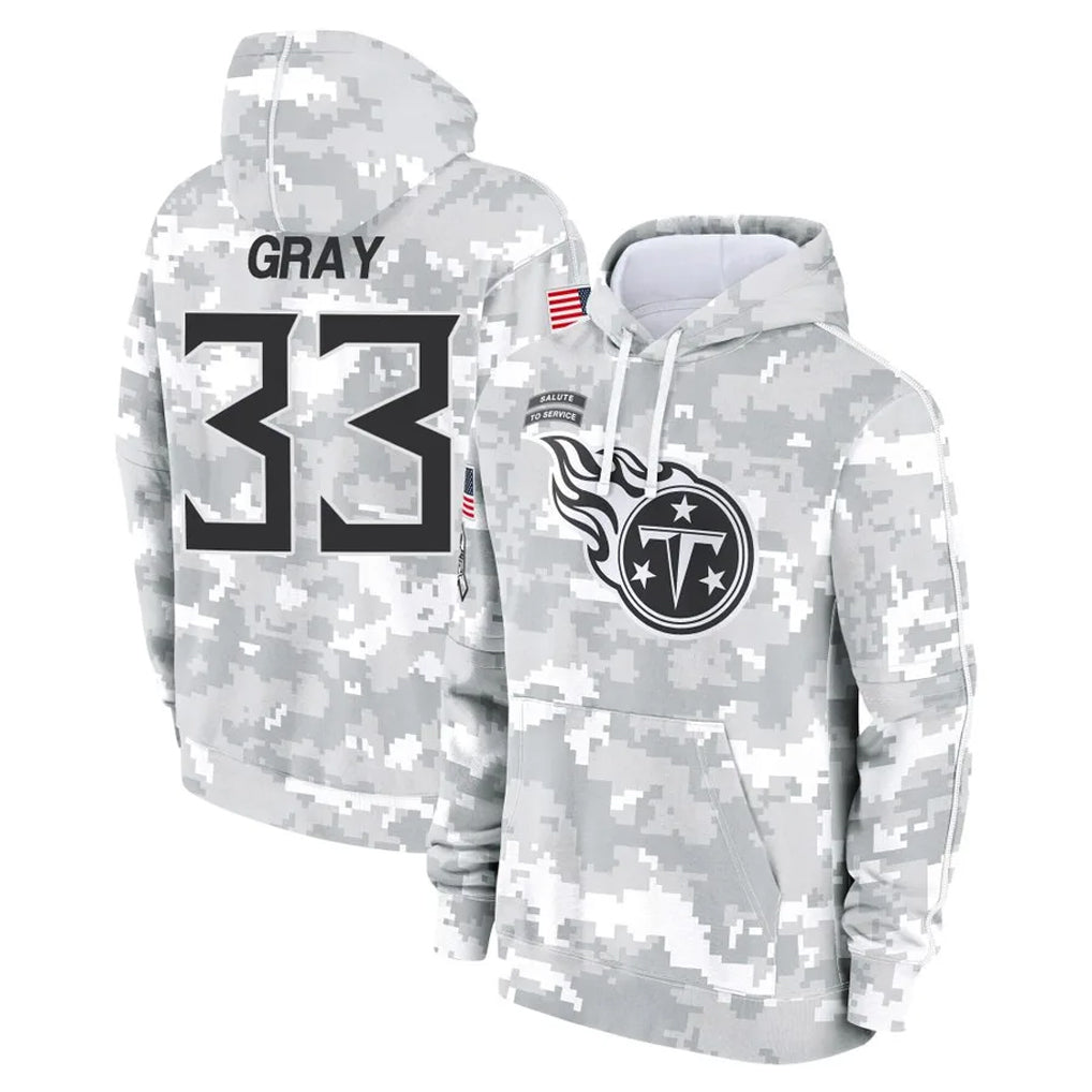 Kooe T.Titans #33 Cedric Gray Player Camo Arctic Salute to Service Pullover Hoodies Home Game Stitched Jerseys