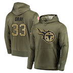 Kooe T.Titans #33 Cedric Gray Player Olive Salute to Service Pullover Hoodies Home Game Stitched Jerseys