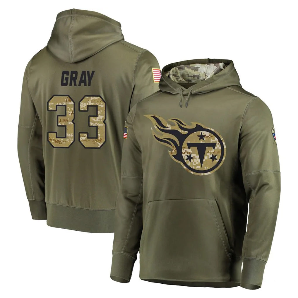 Kooe T.Titans #33 Cedric Gray Player Olive Salute to Service Pullover Hoodies Home Game Stitched Jerseys