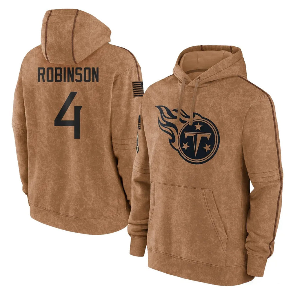 Kooe T.Titans #4 Wan'Dale Robinson Player Brown Salute To Service Club Pullover Hoodies Home Game Stitched Jerseys