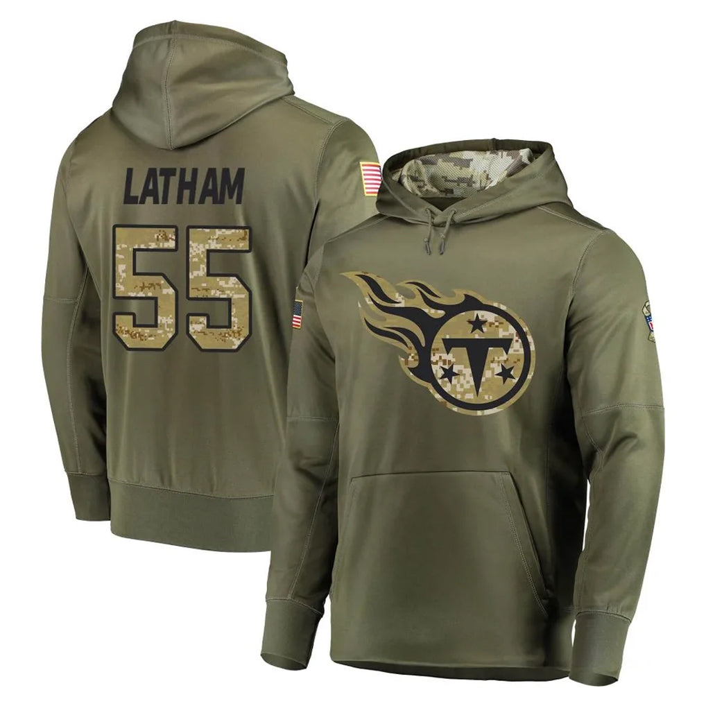 Kooe T.Titans #55 JC Latham Player Olive Salute to Service Pullover Hoodies Home Game Stitched Jerseys