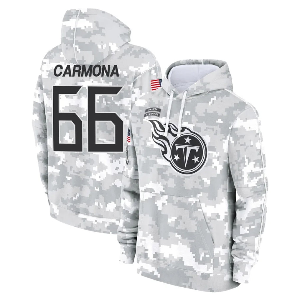Kooe T.Titans #66 Fernando Carmona Jr. Player Camo Arctic Salute to Service Pullover Hoodies Home Game Stitched Jerseys